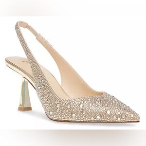 Betsey Johnson Clark Gold Embellished Slingback Heels - Like New Condition!
